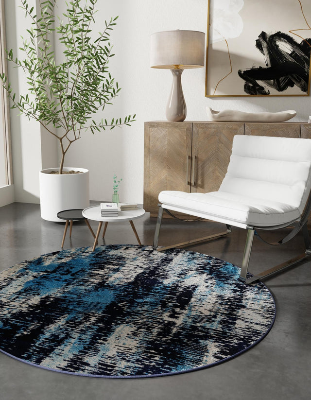 Navy Blue 7' 10 x 7' 10 Laguna Round Area Rug 100% Polypropylene Modern Contemporary Carpet for Bedrooms, Living Room, Dining, Office for Sale at Rug Engine