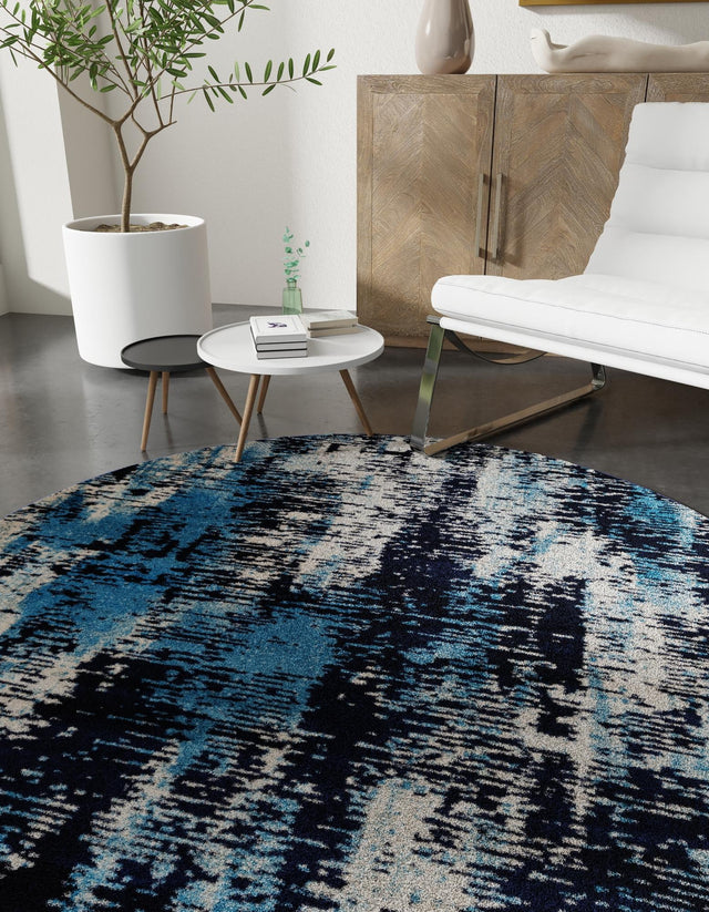 Navy Blue 5' 3 x 5' 3 Laguna Round Area Rug 100% Polypropylene Modern Contemporary Carpet for Bedrooms, Living Room, Dining, Office for Sale at Rug Engine