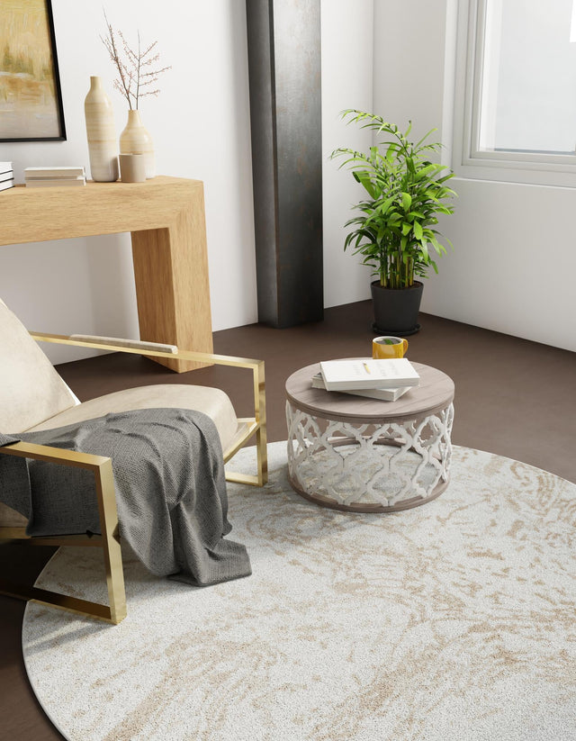 Ivory 7' 10 x 7' 10 Laguna Round Area Rug 100% Polypropylene Modern Contemporary Carpet for Bedrooms, Living Room, Dining, Office for Sale at Rug Engine