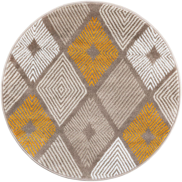 Ivory and Yellow 3' 1 x 3' 1 Laguna Round Area Rug 100% Polypropylene Modern Contemporary Carpet for Bedrooms, Living Room, Dining, Office for Sale at Rug Engine