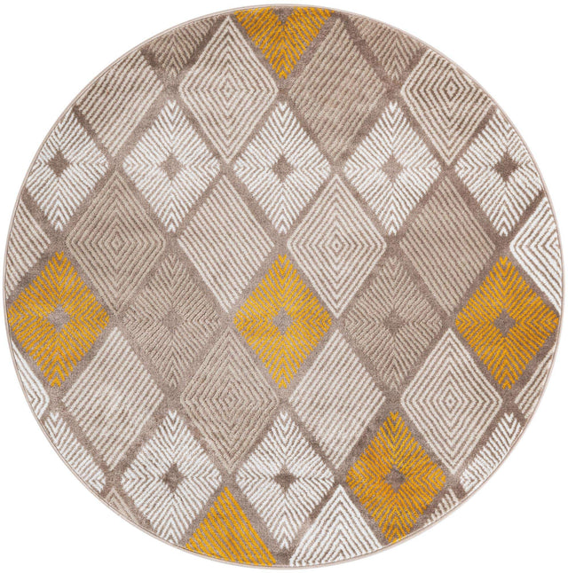 Ivory and Yellow 5' 3 x 5' 3 Laguna Round Area Rug 100% Polypropylene Modern Contemporary Carpet for Bedrooms, Living Room, Dining, Office for Sale at Rug Engine
