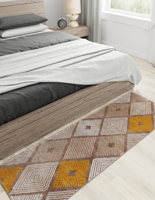 Ivory and Yellow 2' 7 x 8' Laguna Runner Area Rug 100% Polypropylene Modern Contemporary Carpet for Bedrooms, Living Room, Dining, Office for Sale at Rug Engine