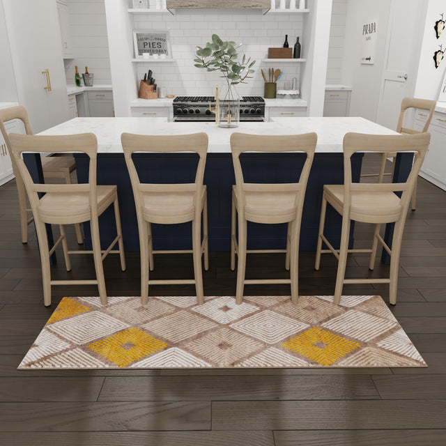 Ivory and Yellow 2' 7 x 8' Laguna Runner Area Rug 100% Polypropylene Modern Contemporary Carpet for Bedrooms, Living Room, Dining, Office for Sale at Rug Engine