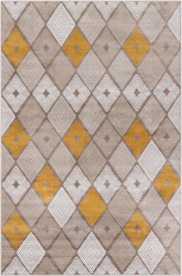 Ivory and Yellow 6' 1 x 9' Laguna Rectangle Area Rug 100% Polypropylene Modern Contemporary Carpet for Bedrooms, Living Room, Dining, Office for Sale at Rug Engine
