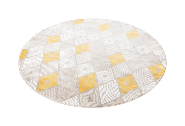 Ivory and Yellow 7' 10 x 7' 10 Laguna Round Area Rug 100% Polypropylene Modern Contemporary Carpet for Bedrooms, Living Room, Dining, Office for Sale at Rug Engine