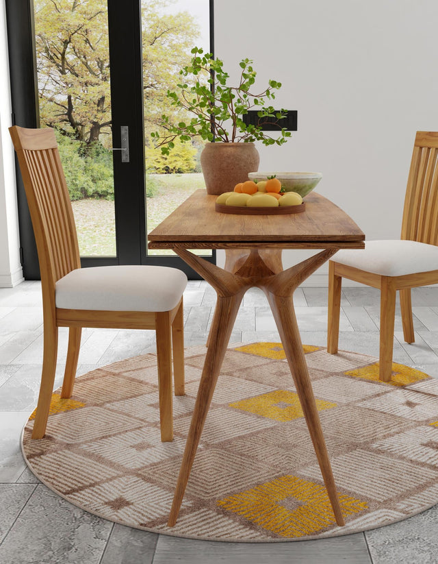 Ivory and Yellow 7' 10 x 7' 10 Laguna Round Area Rug 100% Polypropylene Modern Contemporary Carpet for Bedrooms, Living Room, Dining, Office for Sale at Rug Engine