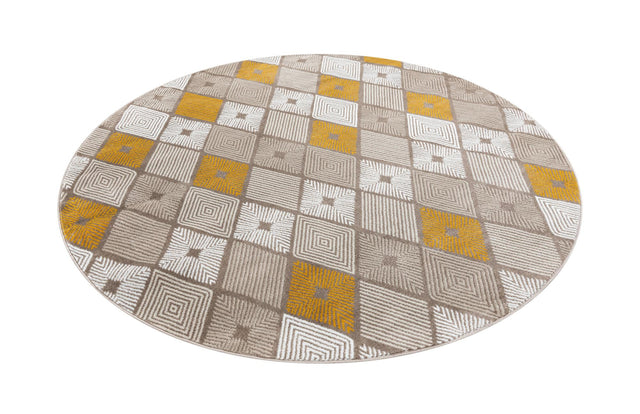 Ivory and Yellow 7' 10 x 7' 10 Laguna Round Area Rug 100% Polypropylene Modern Contemporary Carpet for Bedrooms, Living Room, Dining, Office for Sale at Rug Engine