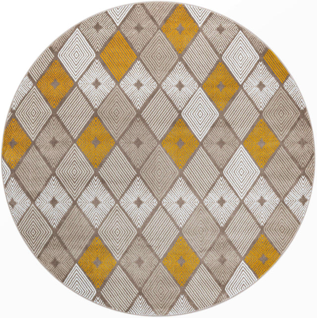 Ivory and Yellow 7' 10 x 7' 10 Laguna Round Area Rug 100% Polypropylene Modern Contemporary Carpet for Bedrooms, Living Room, Dining, Office for Sale at Rug Engine