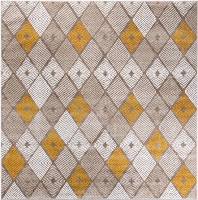 Ivory and Yellow 7' 10 x 7' 10 Laguna Square Area Rug 100% Polypropylene Modern Contemporary Carpet for Bedrooms, Living Room, Dining, Office for Sale at Rug Engine
