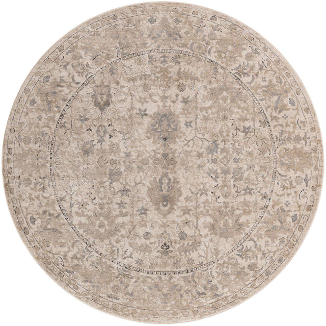 Ivory 10' x 10' Portland Round Area Rug 85% Polypropylene & 15% Polyester Vintage Distressed Traditional Carpet for Home Decor for Sale at Rug Engine