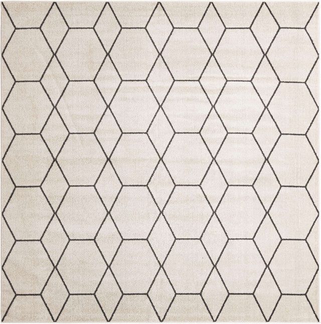 Ivory 10' x 10' Trellis Frieze Square Area Rug Geometric Modern Unique Stain Resistant Easy Clean Carpet for Living, Dining, Bedrooms, Office for Sale at Rug Engine