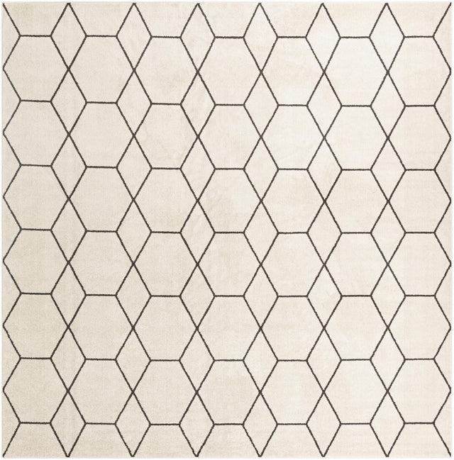 Ivory 12' x 12' Trellis Frieze Square Area Rug Geometric Modern Unique Stain Resistant Easy Clean Carpet for Living, Dining, Bedrooms, Office for Sale at Rug Engine