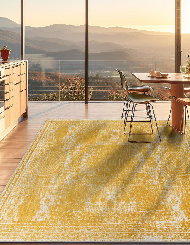 Yellow 12' x 12' Bromley Square Area Rug 100% Polypropylene With Cotton Backing Vintage Distressed Colorful Traditional Carpet for Living Dining Rooms Offices for Sale at Rug Engine