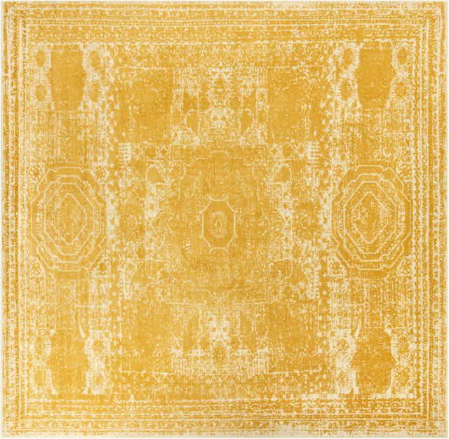 Yellow 10' x 10' Bromley Square Area Rug 100% Polypropylene With Cotton Backing Vintage Distressed Colorful Traditional Carpet for Living Dining Rooms Offices for Sale at Rug Engine