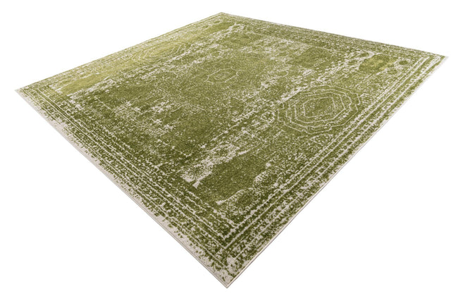 Green 10' x 10' Bromley Square Area Rug 100% Polypropylene With Cotton Backing Vintage Distressed Colorful Traditional Carpet for Living Dining Rooms Offices for Sale at Rug Engine