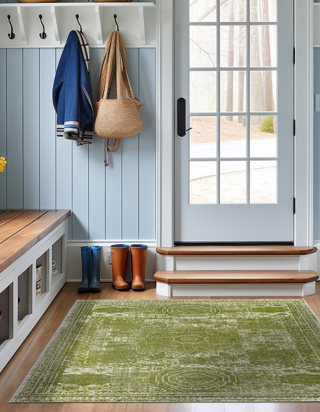 Green 10' x 10' Bromley Square Area Rug 100% Polypropylene With Cotton Backing Vintage Distressed Colorful Traditional Carpet for Living Dining Rooms Offices for Sale at Rug Engine