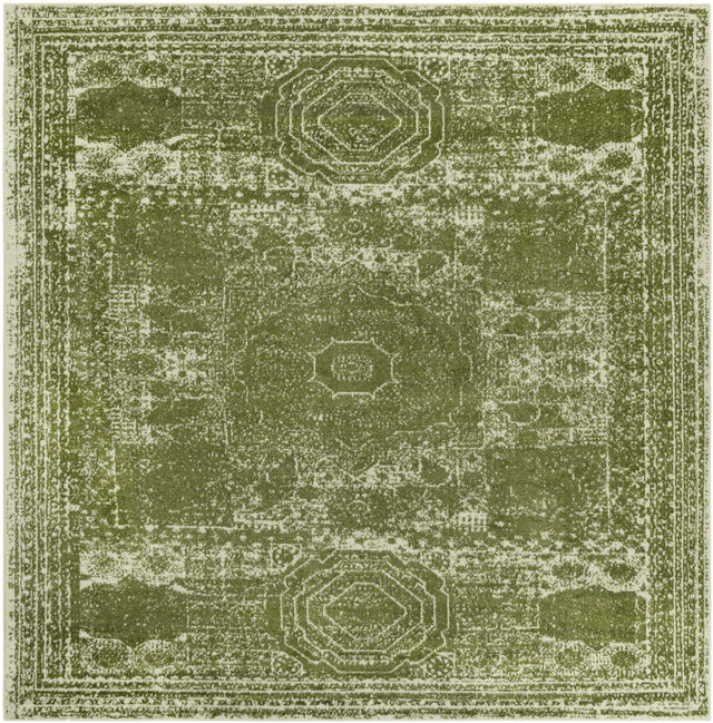 Green 10' x 10' Bromley Square Area Rug 100% Polypropylene With Cotton Backing Vintage Distressed Colorful Traditional Carpet for Living Dining Rooms Offices for Sale at Rug Engine