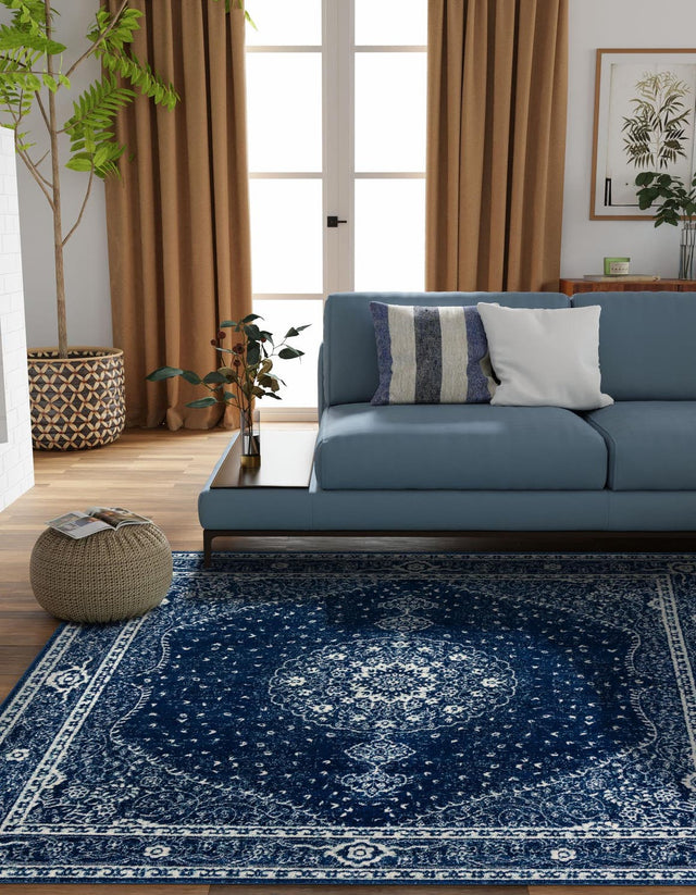 Navy Blue 10' x 10' Bromley Square Area Rug 100% Polypropylene With Cotton Backing Vintage Distressed Colorful Traditional Carpet for Living Dining Rooms Offices for Sale at Rug Engine