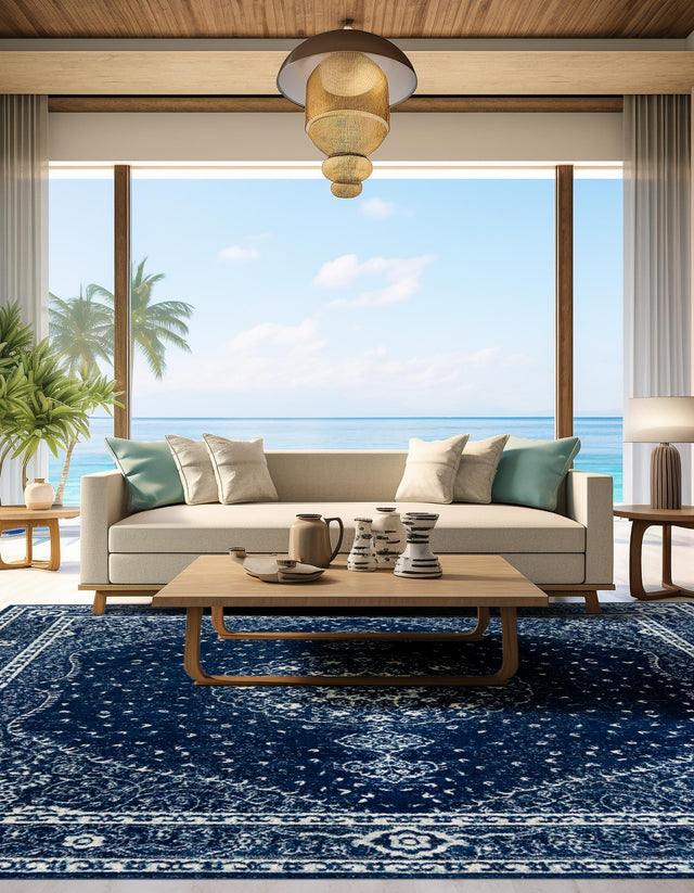 Navy Blue 10' x 10' Bromley Square Area Rug 100% Polypropylene With Cotton Backing Vintage Distressed Colorful Traditional Carpet for Living Dining Rooms Offices for Sale at Rug Engine