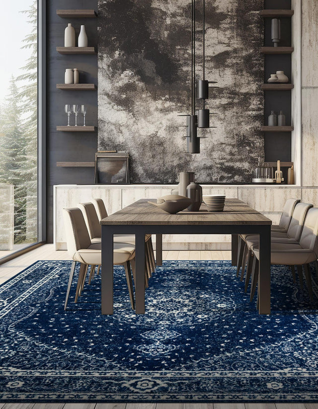 Navy Blue 10' x 10' Bromley Square Area Rug 100% Polypropylene With Cotton Backing Vintage Distressed Colorful Traditional Carpet for Living Dining Rooms Offices for Sale at Rug Engine