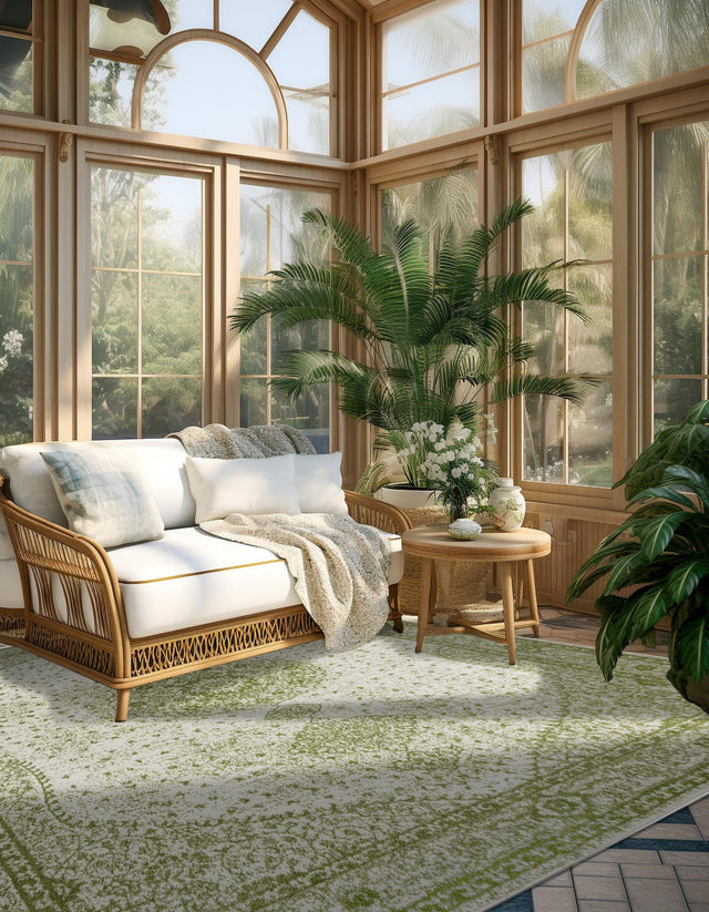 Green 10' x 10' Bromley Square Area Rug 100% Polypropylene With Cotton Backing Vintage Distressed Colorful Traditional Carpet for Living Dining Rooms Offices for Sale at Rug Engine