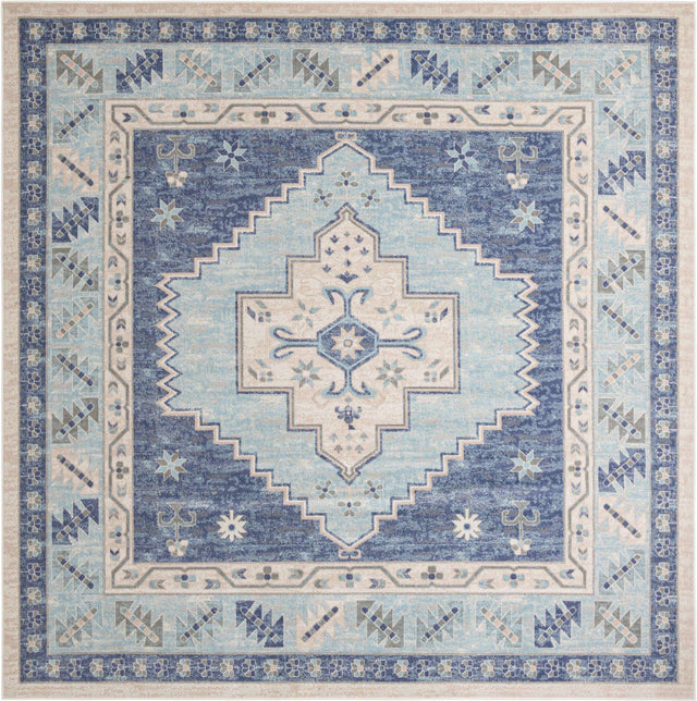 Sky blue 12' x 12' Whitney Square Area Rug Classic Vintage Distressed Look Traditional Persian Inspired Carpet for Home Decor for Sale at Rug Engine