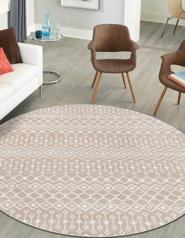Beige 10' x 10' Moroccan Trellis Round Area Rug 100% Polypropylene Easy Clean Geometric Traditional Carpet for Interior Design Home Decor for Sale at Rug Engine