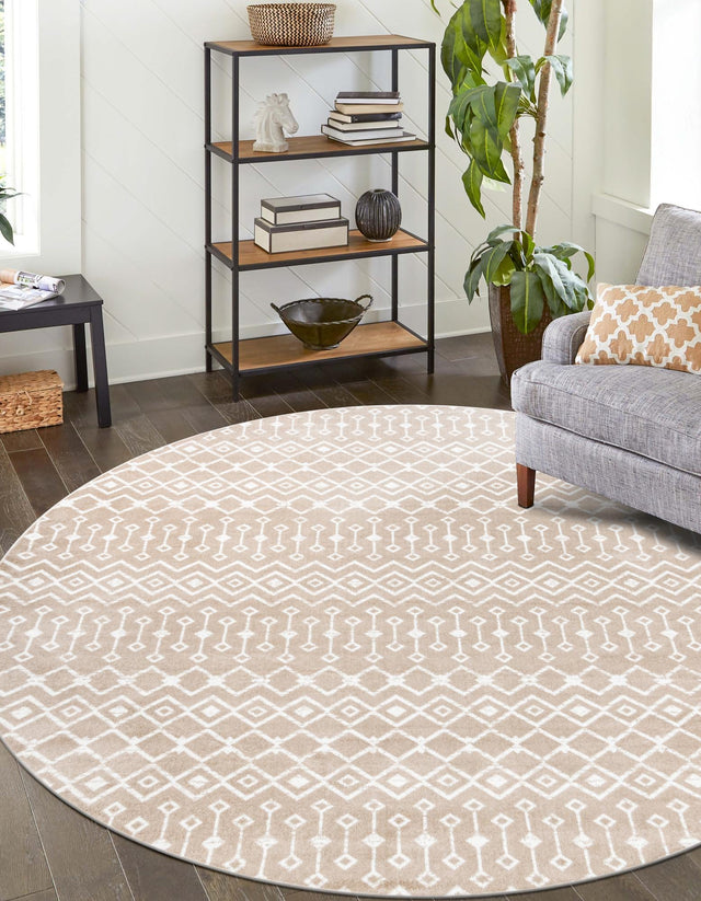 Beige 10' x 10' Moroccan Trellis Round Area Rug 100% Polypropylene Easy Clean Geometric Traditional Carpet for Interior Design Home Decor for Sale at Rug Engine