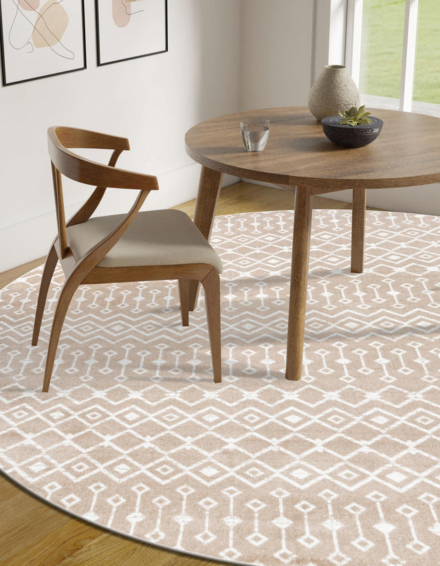 Beige 10' x 10' Moroccan Trellis Round Area Rug 100% Polypropylene Easy Clean Geometric Traditional Carpet for Interior Design Home Decor for Sale at Rug Engine