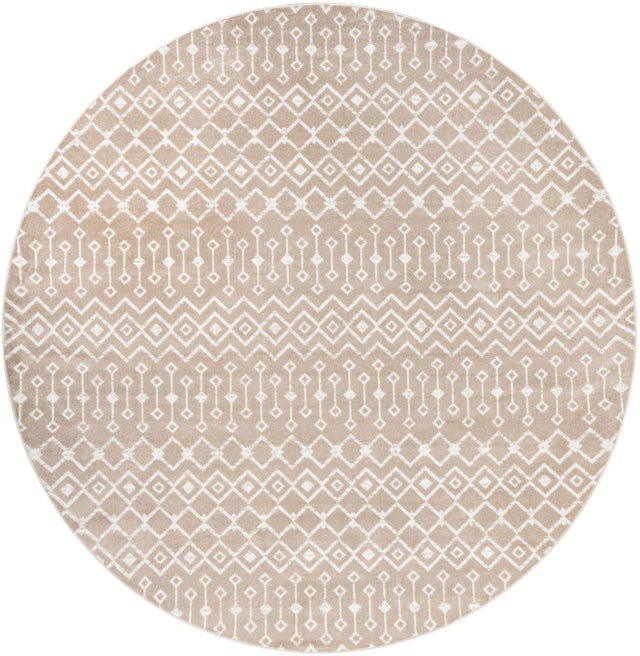 Beige 10' x 10' Moroccan Trellis Round Area Rug 100% Polypropylene Easy Clean Geometric Traditional Carpet for Interior Design Home Decor for Sale at Rug Engine