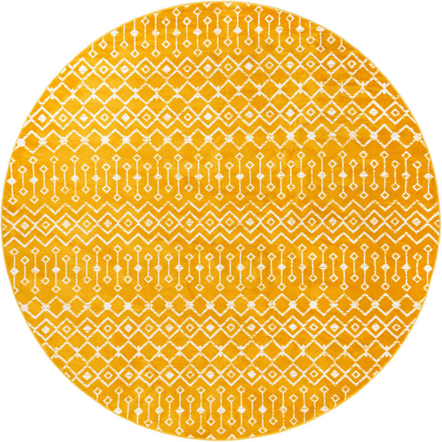 Yellow 10' x 10' Moroccan Trellis Round Area Rug 100% Polypropylene Easy Clean Geometric Traditional Carpet for Interior Design Home Decor for Sale at Rug Engine