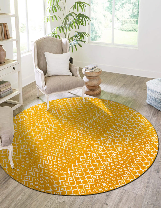 Yellow 12' x 12' Moroccan Trellis Round Area Rug 100% Polypropylene Easy Clean Geometric Traditional Carpet for Interior Design Home Decor for Sale at Rug Engine