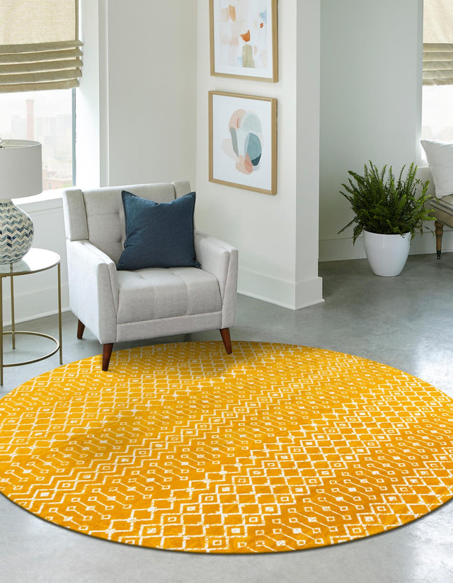 Yellow 12' x 12' Moroccan Trellis Round Area Rug 100% Polypropylene Easy Clean Geometric Traditional Carpet for Interior Design Home Decor for Sale at Rug Engine