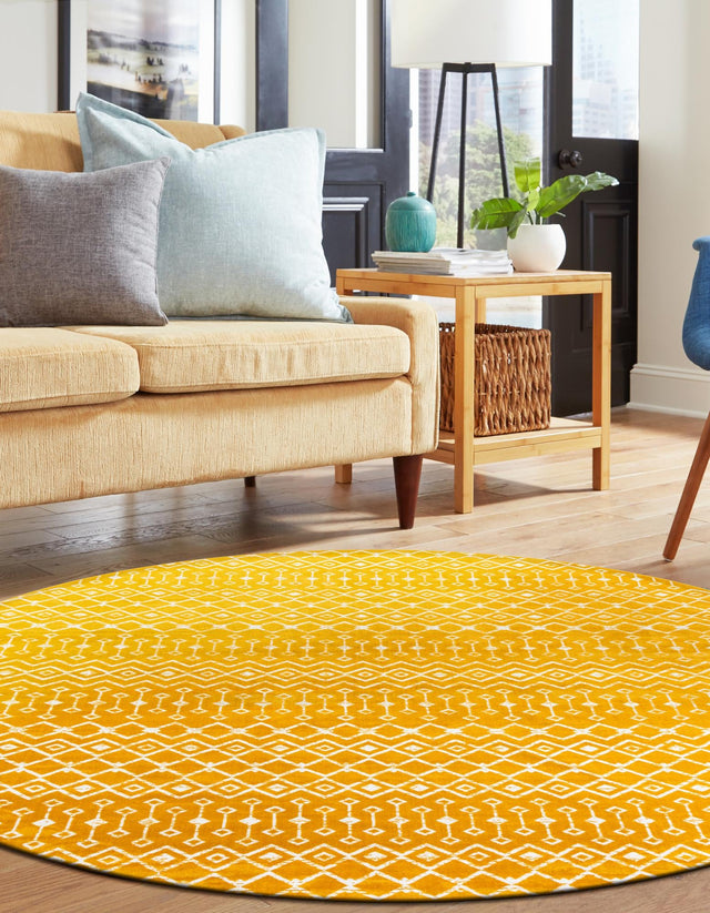 Yellow 12' x 12' Moroccan Trellis Round Area Rug 100% Polypropylene Easy Clean Geometric Traditional Carpet for Interior Design Home Decor for Sale at Rug Engine