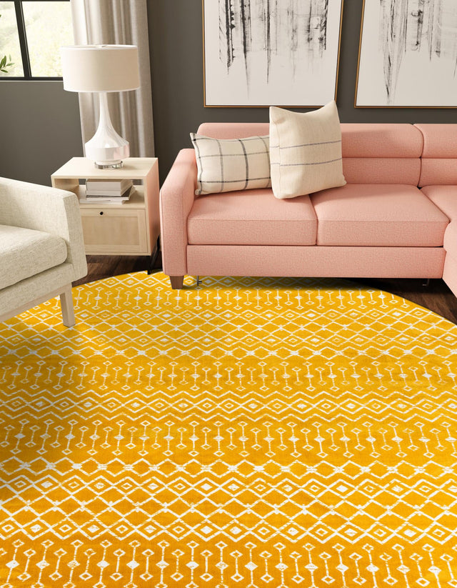 Yellow 12' x 12' Moroccan Trellis Round Area Rug 100% Polypropylene Easy Clean Geometric Traditional Carpet for Interior Design Home Decor for Sale at Rug Engine