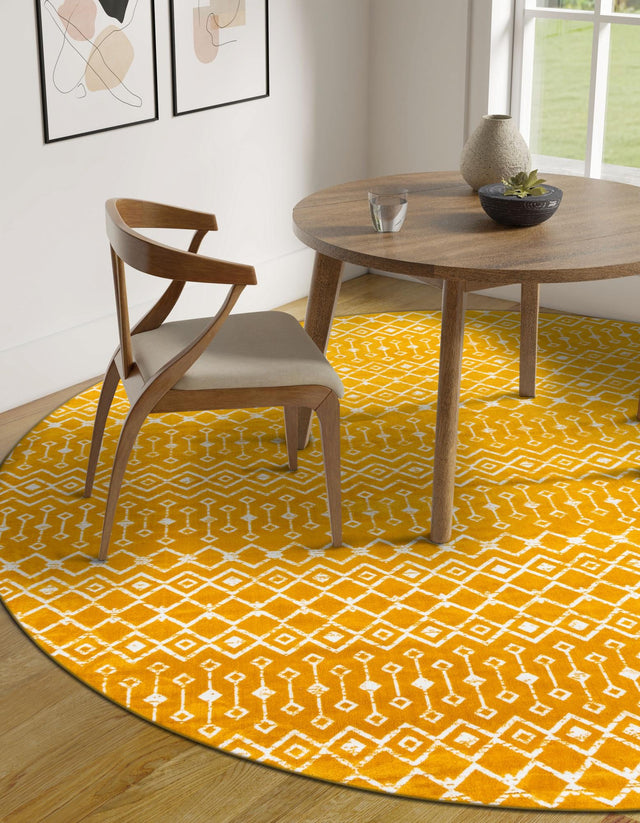 Yellow 10' x 10' Moroccan Trellis Round Area Rug 100% Polypropylene Easy Clean Geometric Traditional Carpet for Interior Design Home Decor for Sale at Rug Engine
