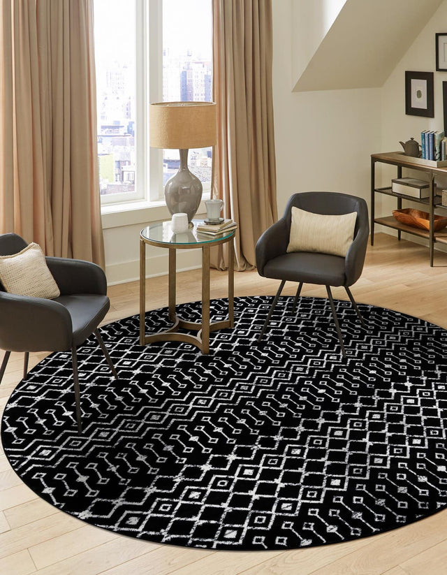 Black 10' x 10' Moroccan Trellis Round Area Rug 100% Polypropylene Easy Clean Geometric Traditional Carpet for Interior Design Home Decor for Sale at Rug Engine