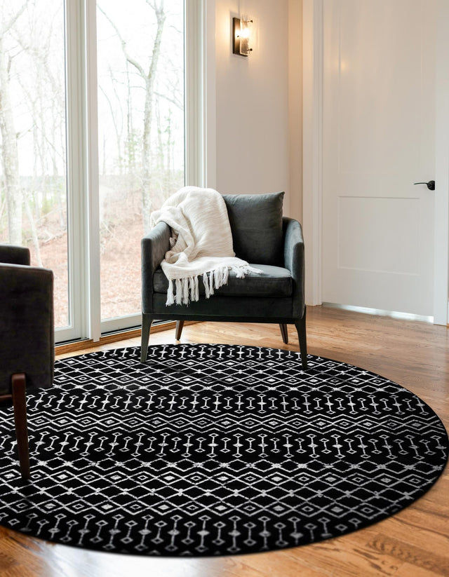 Black 12' x 12' Moroccan Trellis Round Area Rug 100% Polypropylene Easy Clean Geometric Traditional Carpet for Interior Design Home Decor for Sale at Rug Engine