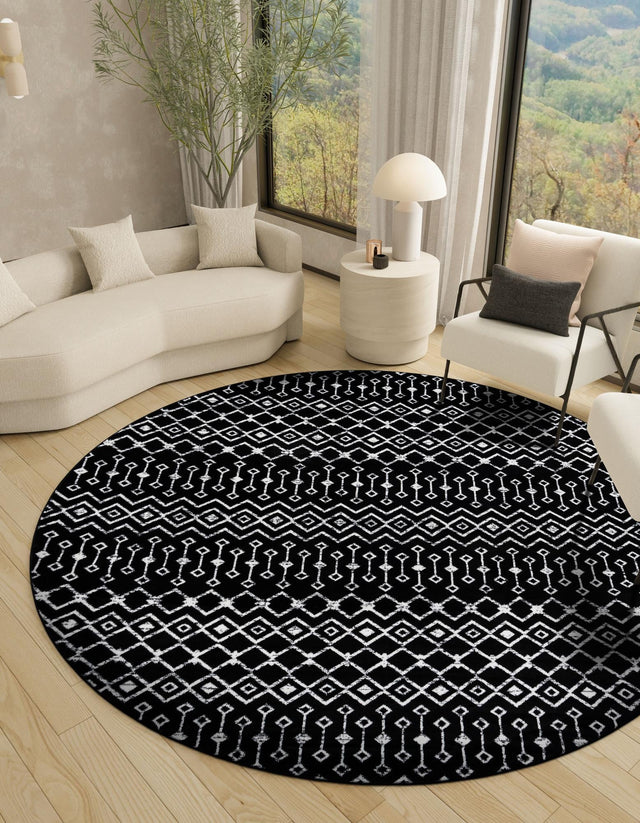 Black 12' x 12' Moroccan Trellis Round Area Rug 100% Polypropylene Easy Clean Geometric Traditional Carpet for Interior Design Home Decor for Sale at Rug Engine