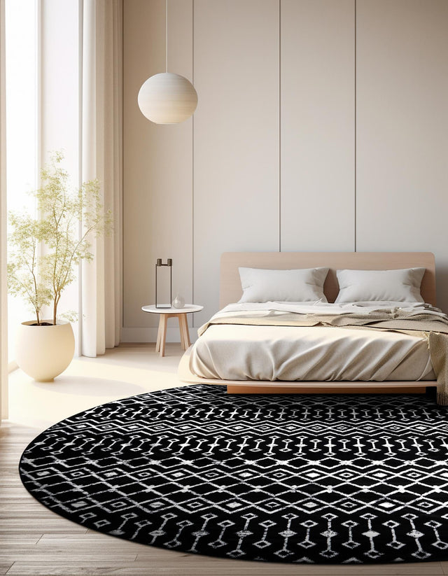 Black 10' x 10' Moroccan Trellis Round Area Rug 100% Polypropylene Easy Clean Geometric Traditional Carpet for Interior Design Home Decor for Sale at Rug Engine