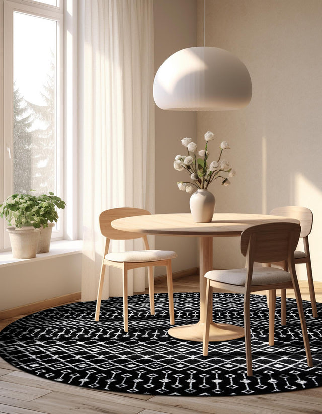 Black 10' x 10' Moroccan Trellis Round Area Rug 100% Polypropylene Easy Clean Geometric Traditional Carpet for Interior Design Home Decor for Sale at Rug Engine