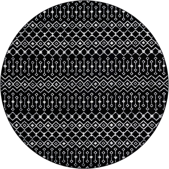 Black 10' x 10' Moroccan Trellis Round Area Rug 100% Polypropylene Easy Clean Geometric Traditional Carpet for Interior Design Home Decor for Sale at Rug Engine