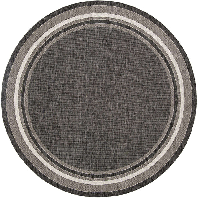 Black 10' x 10' Outdoor Border Round Area Rug Weather Resistant for Patio, Deck, Terrace, Balcony, Porch 100% Polypropylene Classic Bordered Carpet for Sale at Rug Engine