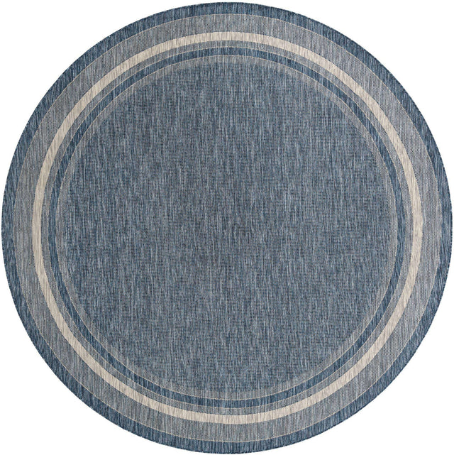Blue 10' x 10' Outdoor Border Round Area Rug Weather Resistant for Patio, Deck, Terrace, Balcony, Porch 100% Polypropylene Classic Bordered Carpet for Sale at Rug Engine