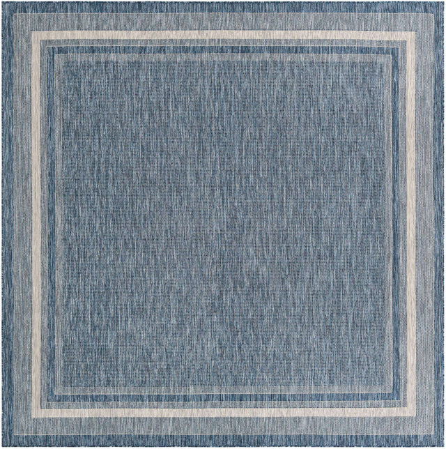 Blue 10' x 10' Outdoor Border Square Area Rug Weather Resistant for Patio, Deck, Terrace, Balcony, Porch 100% Polypropylene Classic Bordered Carpet for Sale at Rug Engine