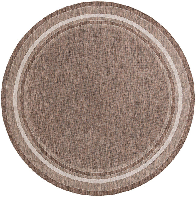 Brown 10' x 10' Outdoor Border Round Area Rug Weather Resistant for Patio, Deck, Terrace, Balcony, Porch 100% Polypropylene Classic Bordered Carpet for Sale at Rug Engine