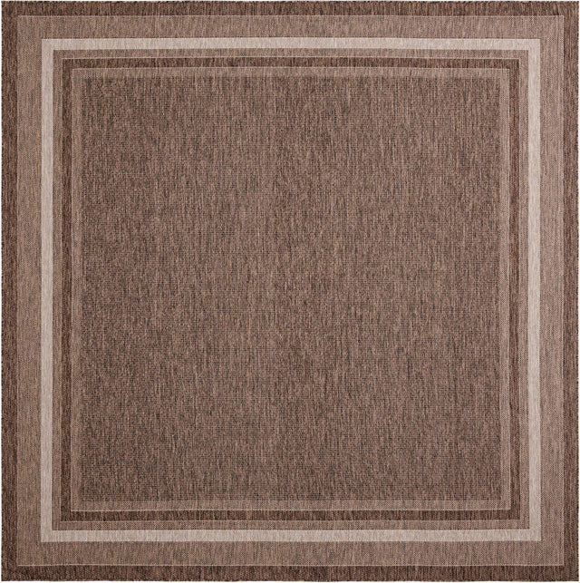 Brown 10' x 10' Outdoor Border Square Area Rug Weather Resistant for Patio, Deck, Terrace, Balcony, Porch 100% Polypropylene Classic Bordered Carpet for Sale at Rug Engine
