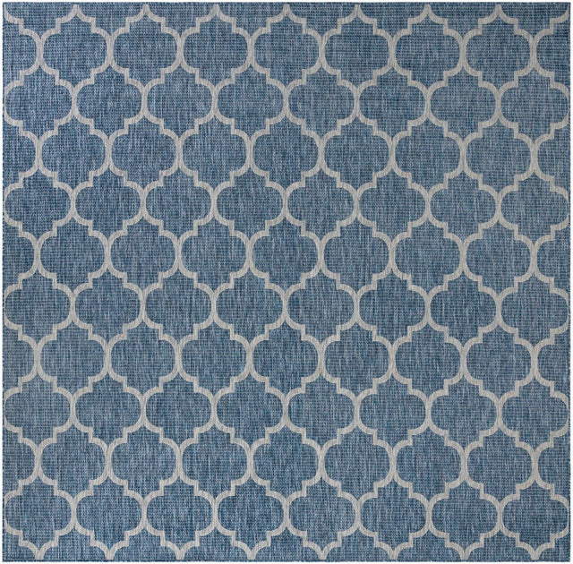Navy Blue 10' x 10' Outdoor Trellis Square Area Rug Weather Resistant for Patio, Deck, Terrace, Balcony, Porch Geometric Design Water Safe Outside Carpet for Sale at Rug Engine