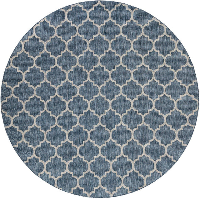 Navy Blue 12' x 12' Outdoor Trellis Round Area Rug Weather Resistant for Patio, Deck, Terrace, Balcony, Porch Geometric Design Water Safe Outside Carpet for Sale at Rug Engine