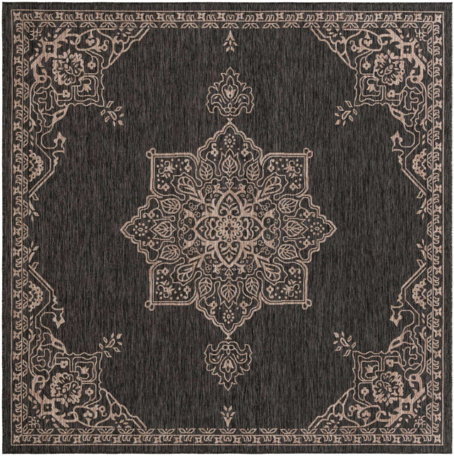 Charcoal Gray 10' x 10' Outdoor Traditional Square Area Rug Weather Resistant for Patio, Deck, Terrace, Balcony, Porch Classical Design Outside Carpet for Sale at Rug Engine